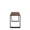 A product shot of a table with a wooden top and black metal legs, isolated on a white background. Náhled obrázku produktu