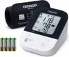 A blood pressure monitor, its cuff, and batteries are displayed on a white background. Anteprima dell’immagine prodotto