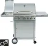 A stainless steel gas grill with the lid open and side shelves extended, shown against a white background. Podgląd zdjęcia produktu