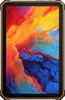 A rugged tablet with a colorful abstract wallpaper displayed on its screen, framed by a black and orange bezel. Produktbild-Vorschau