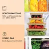 A split image showing product features and the product itself stored in a refrigerator. Produktbild-Vorschau