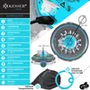 A collage of images showing a pool robot, its technical specifications, and accessories. Produktbild-Vorschau
