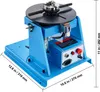 A blue welding positioner with a chuck and turntable is shown on a white background, with dimensions indicated by text overlays. Anteprima dell’immagine prodotto