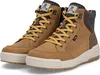 A pair of brown men's high-top boots with yellow laces and white soles, presented against a white background. Produktbild-Vorschau