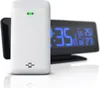 A white wireless outdoor sensor is placed in front of a black digital clock with a blue display. Podgląd zdjęcia produktu