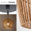 A collage of images showing details of a pendant lamp, including its ceiling mount and a close-up of its woven texture. Produktbild-Vorschau