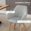 A close-up view of a gray upholstered chair with wooden legs, placed in a room setting with a wooden table. Podgląd zdjęcia produktu