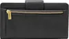 A black leather wallet with a gold zipper and a gold Fossil logo tag. Produktbild-Vorschau