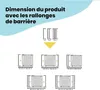Diagrams showing the dimensions of a baby gate with extensions. Voir les images du produit