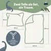 Diagram showing the dimensions of a two-piece bedding set with dinosaur illustrations. Produktbild-Vorschau