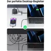 Two comparison images showing a multi-port charger and a single charger with laptops and phones. Produktbild-Vorschau