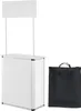 A white display stand with a banner on top and a black carrying bag next to it, all on a white background. Produktbild-Vorschau