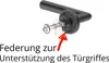 An exploded view of a door handle mechanism with an arrow pointing to a spring. Produktbild-Vorschau