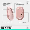 Diagram of a pink Logitech POP mouse with callouts highlighting its features and specifications. Náhľad obrázku produktu
