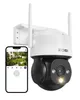 A ZOSI WIFI IP camera and a smartphone displaying the camera's live feed. Produktbild-Vorschau