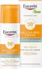 A product shot of Eucerin Sun Oil Control tinted Creme Lsf 50+ hell 50 ml, showing both the bottle and its packaging. Produktbild-Vorschau