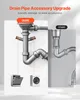 Comparison of two drain pipe systems, one labeled 'OURS' and the other 'OTHERS', showing a dishwasher and washing machine connected to the 'OURS' system. Anteprima dell’immagine prodotto