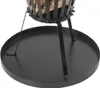 A close-up shot of the base of a black metal fire pit, showing its legs and a circular ash catcher tray. Produktbild-Vorschau