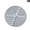 A close-up, top-down view of a metal food processor disc with multiple cutting and grating holes. Produktbild-Vorschau