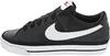 A side view of a black Nike Court Legacy sneaker with a white Nike swoosh. Produktbild-Vorschau