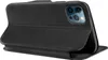 A black flip case for an iPhone is shown from a side angle, with the front cover open. Náhľad obrázku produktu