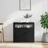 A black sideboard with open shelves, decorated with vases and cups, placed against a white wall with a framed picture above it. Anteprima dell’immagine prodotto
