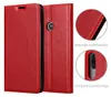A red flip case for a smartphone, with close-up insets highlighting craftsmanship and camera cutout. Podgląd zdjęcia produktu