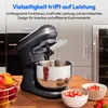 A kitchen mixer is shown on a wooden countertop with bowls of strawberries and a fruit basket in the foreground. The background shows a modern kitchen interior. Produktbild-Vorschau