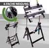 Two workbenches are shown, one in a lower position and one tilted at an angle, with an arrow indicating the tilting feature. Produktbild-Vorschau