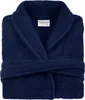 A close-up studio shot of a folded navy blue bathrobe. Produktbild-Vorschau