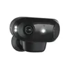 A black security camera with two lenses and two white LED lights. Produktbild-Vorschau