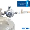 A close-up view of a gas regulator attached to a gas cylinder, with a promotional overlay in the top right corner. Produktbild-Vorschau
