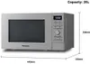 A silver Panasonic microwave oven with dimensions indicated. Produktbild-Vorschau