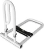 A white metal bed rail with a black strap for assistance in getting in and out of bed. Náhled obrázku produktu