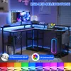 A gaming desk setup with RGB lighting, monitors, a laptop, and a computer tower. Produktbild-Vorschau