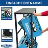 Collage demonstrating a beverage crate rack with detailed shots of its features. Produktbild-Vorschau