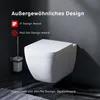 A modern wall-mounted toilet with design awards displayed. Produktbild-Vorschau
