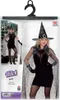 Product packaging for a witch costume, showing a model wearing the costume and details of the product. Anteprima dell’immagine prodotto