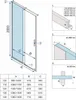 Diagrams and a size chart for a shower door. Náhľad obrázku produktu