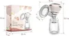 The image shows the packaging of a breast pump on the left and the breast pump itself with dimensions on the right. Produktbild-Vorschau