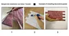 Three panels showing the steps of installing decorative wall panels. Produktbild-Vorschau