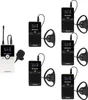 A collection of wireless tour guide system components, including transmitters and receivers with earpieces and a lavalier microphone. Produktbild-Vorschau