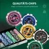 A collection of poker chips in various colors and denominations, displayed both loose and in a case. Náhled obrázku produktu