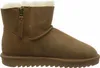 A side view of a brown boot with white fur lining. Voir les images du produit