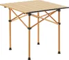 A square, portable camping table with a slatted wooden top and metal legs. Produktbild-Vorschau