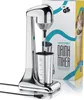 A chrome-plated electric drink mixer with a stainless steel cup and a box in the background. Produktbild-Vorschau