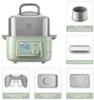 A collage of images showing a multi-functional food steamer and its various components. Produktbild-Vorschau