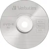 A top-down view of a single silver DVD-R disc with the Verbatim logo and product specifications printed on it. Voir les images du produit