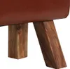 A close-up view of the legs and underside of a brown leather bench. Voir les images du produit