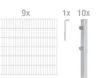 A diagram showing components of a fence kit, including fence panels, a post, and an Allen key. Produktbild-Vorschau